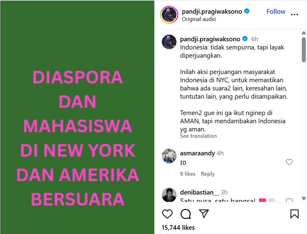 Postingan Pandji Pragiwaksono (Instagram)